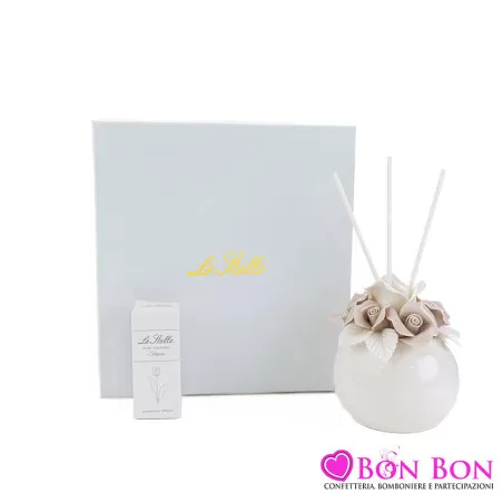 Bomboniera matrimonio profumatore fiore porcellana beige Le stelle - 1