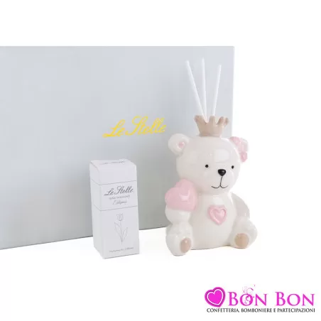 Bomboniera nascita e battesimo profumatore orsetto rosa Le stelle - 1