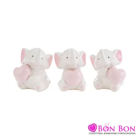 Bomboniera nascita e battesimo elefantino in porcellana rosa Le stelle - 1
