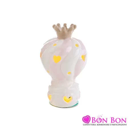 Bomboniera nascita e battesimo mongolfiera porcellana rosa led Le stelle - 1