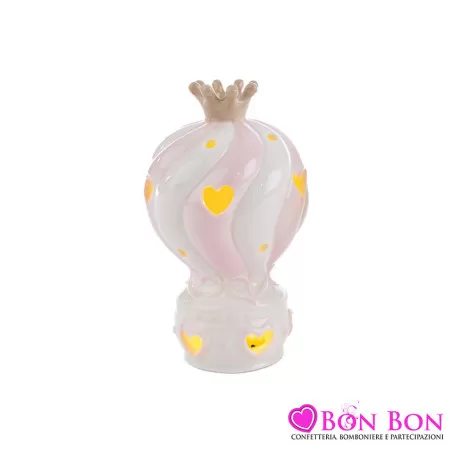 Bomboniera nascita e battesimo mongolfiera porcellana rosa grande con led Le stelle - 1