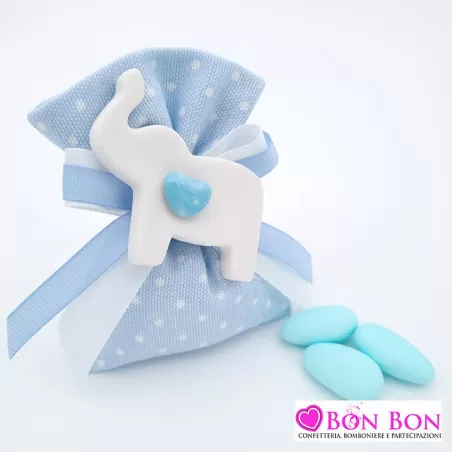 Sacchetti nascita e battesimo linea pois celeste con elefante Liete Creazioni - 4