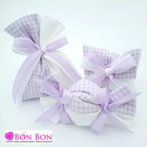Sacchetti portaconfetti per compleanno linea cotone quadrucci lilla Liete Creazioni - 1