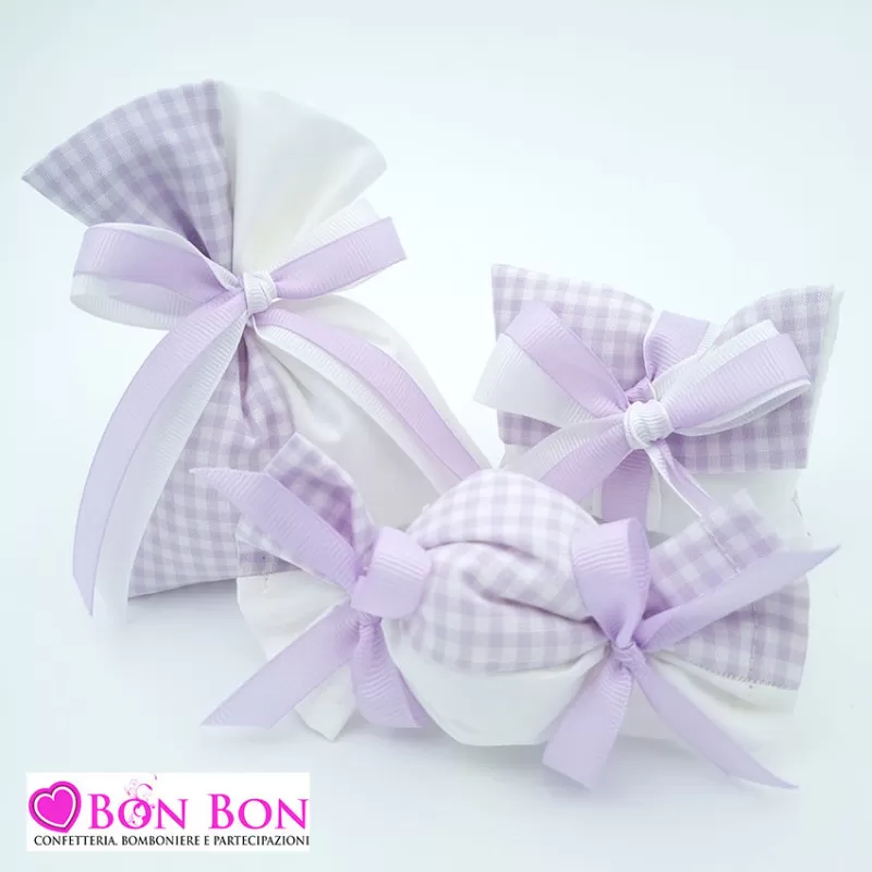 Sacchetti portaconfetti per compleanno linea cotone quadrucci lilla Liete Creazioni - 1