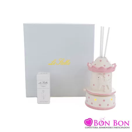 Bomboniera nascita e battesimo profumatore giostrina rosa con led Le stelle - 1