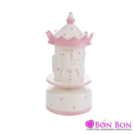 Bomboniera nascita e battesimo carillon giostrina porcellana rosa h.16,5 Le stelle - 1