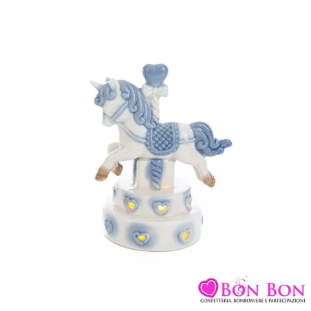 Bomboniera nascita e battesimo unicorno porcellana celeste con led Le stelle - 1