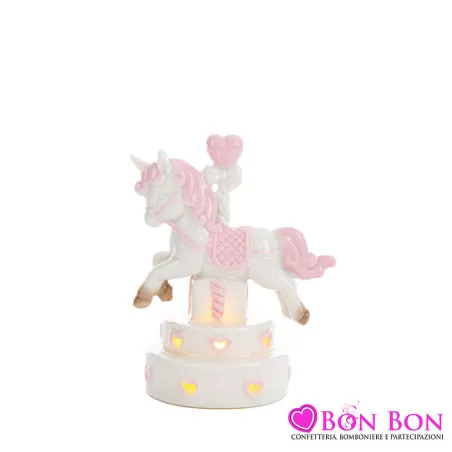 Bomboniera nascita e battesimo unicorno porcellana rosa con led Le stelle - 1