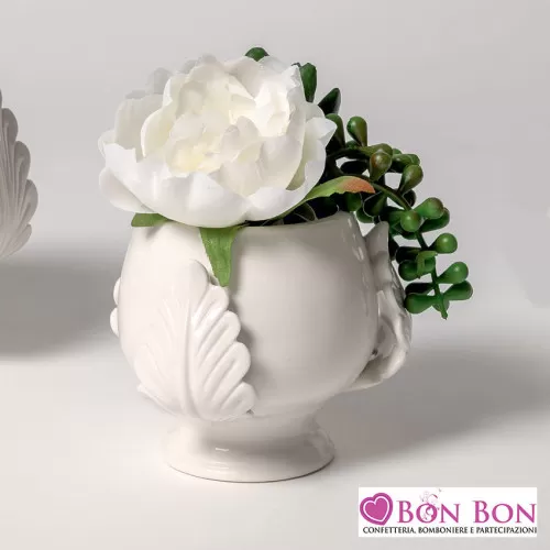 Bomboniera matrimonio portapiantina pigna bianca AD - 1