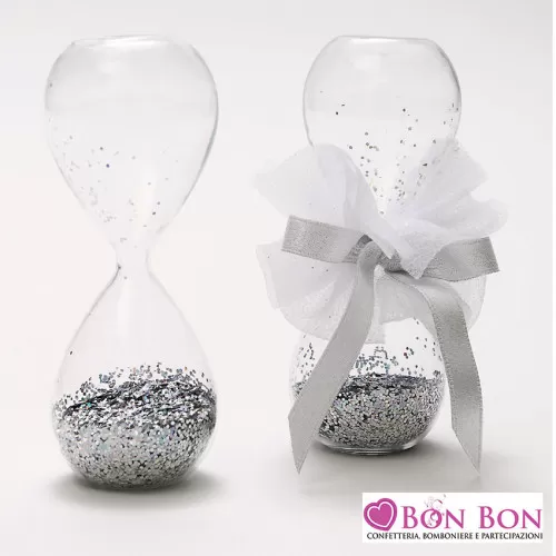 Bomboniera profumatore clessidra con glitter argento AD - 1