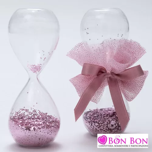 Bomboniera matrimonio profumatore clessidra con glitter rosa AD - 1