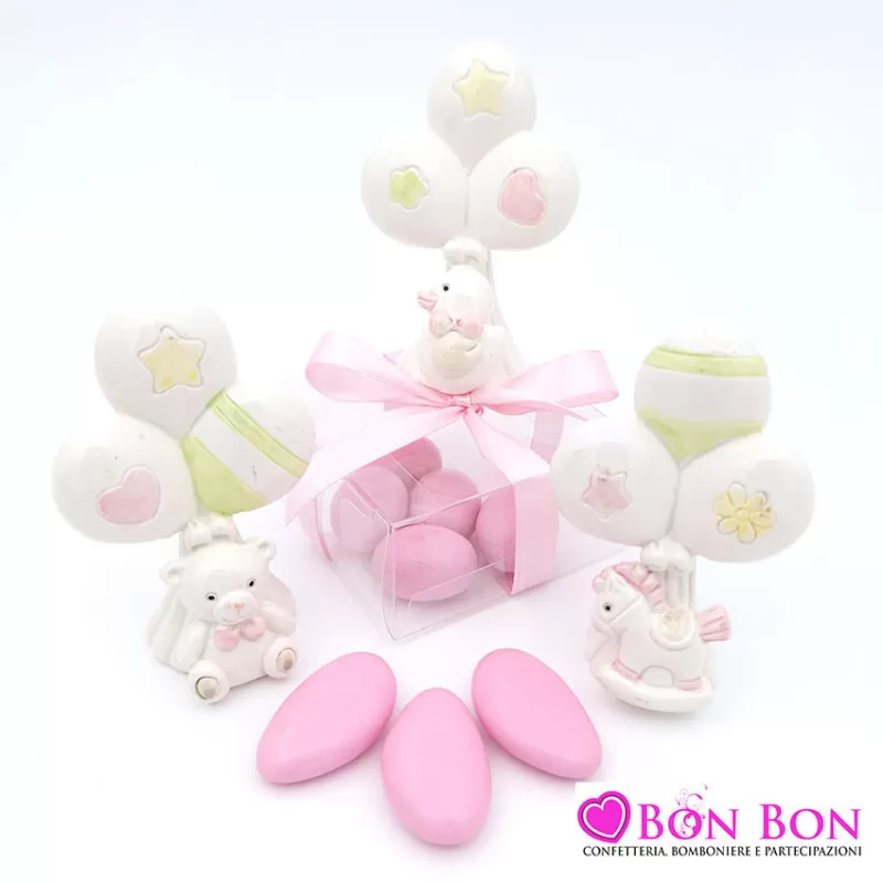 Bomboniera in offerta nascita e battesimo animaletto rosa con palloncino - 1