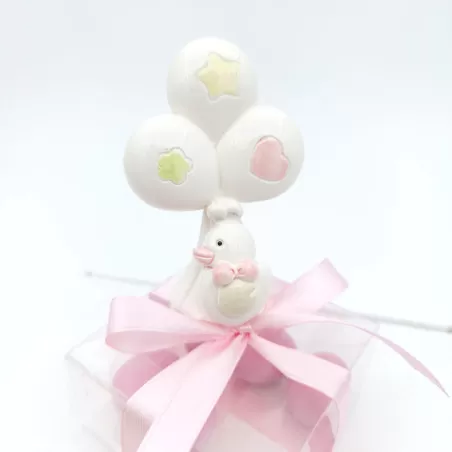 Bomboniera in offerta nascita e battesimo animaletto rosa con palloncino - 4