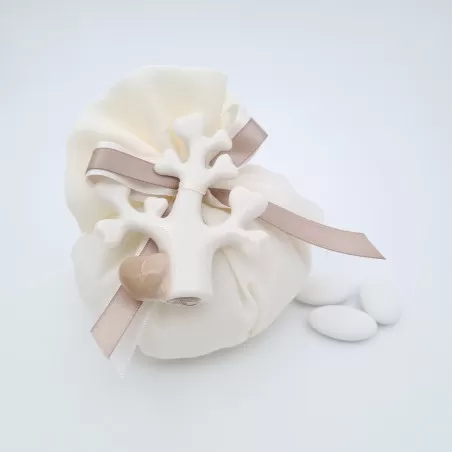 Sacchetto matrimonio bustone in seta panna con albero - 1