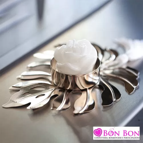 Bomboniera matrimonio hervit portacandela foglia metallo Hervit - 1