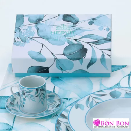 Bomboniera matrimonio hervit box 2 tazzine caffè linea botanic blu Hervit - 13