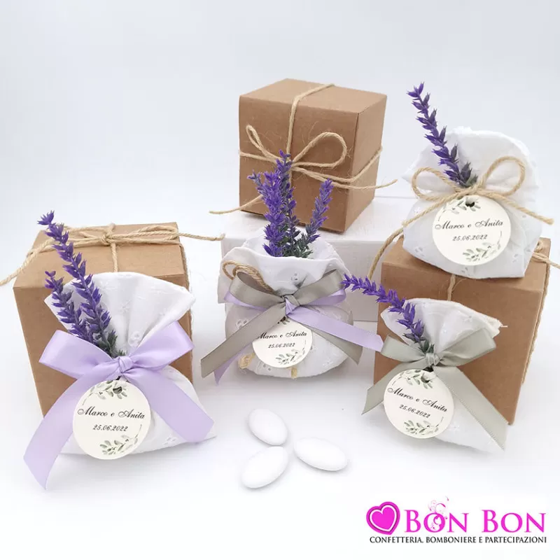 Sacchetti porta confetti per matrimonio linea san gallo bianco con lavanda - 1
