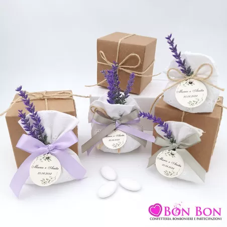 Sacchetti porta confetti per matrimonio linea san gallo bianco con lavanda - 1