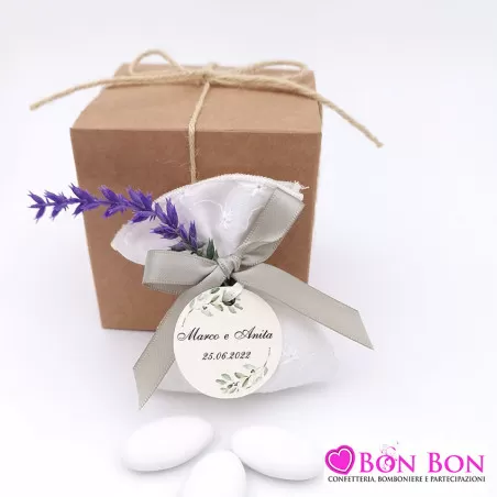 Sacchetti porta confetti per matrimonio linea san gallo bianco con lavanda - 2