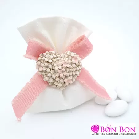 Sacchetti porta confetti per matrimonio in cotone panna doppio con cuore - 2