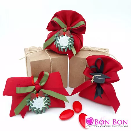 Sacchetti porta confetti per laurea linea raso rosso opera - 1