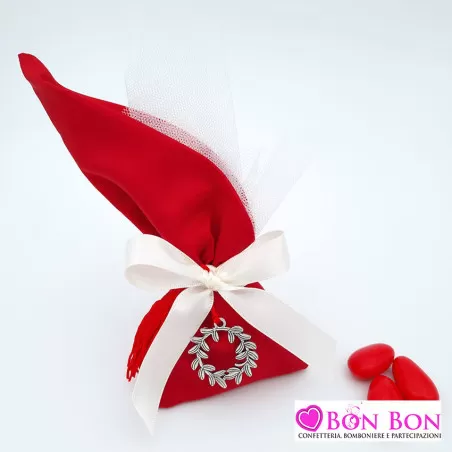 Sacchetto porta confetti per laurea fazzoletto a punta con ciondolo alloro - 1