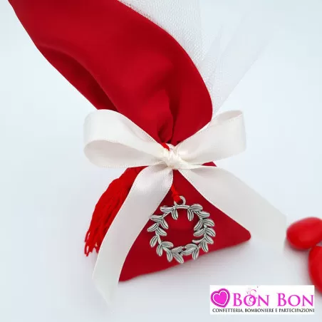 Sacchetto porta confetti per laurea fazzoletto a punta con ciondolo alloro - 2