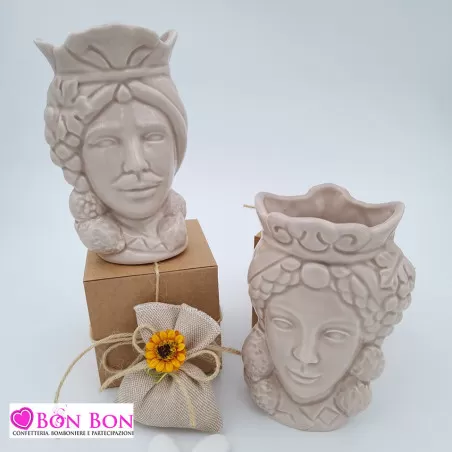 Bomboniera siciliana testa di moro con limoni tortora - 1