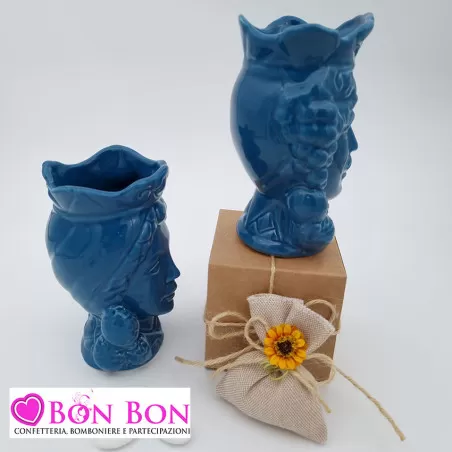 Bomboniera siciliana testa di moro con limoni blu - 2