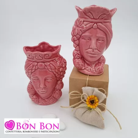 Bomboniera siciliana testa di moro con limoni rosa antico - 1