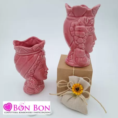 Bomboniera siciliana testa di moro con limoni rosa antico - 2