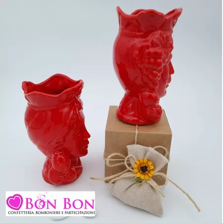 Bomboniera siciliana testa di moro con limoni rossa - 2