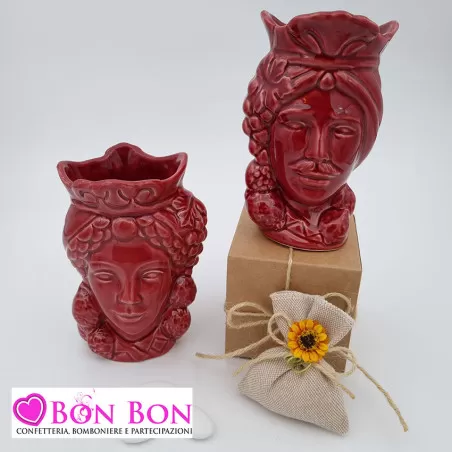 Bomboniera siciliana testa di moro con limoni bordeaux - 1