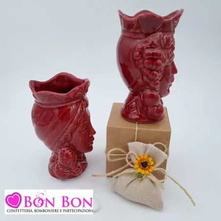 Bomboniera siciliana testa di moro con limoni bordeaux - 2