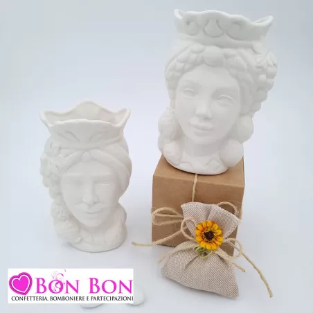 Bomboniera siciliana testa di moro con limoni bianca opaca - 1