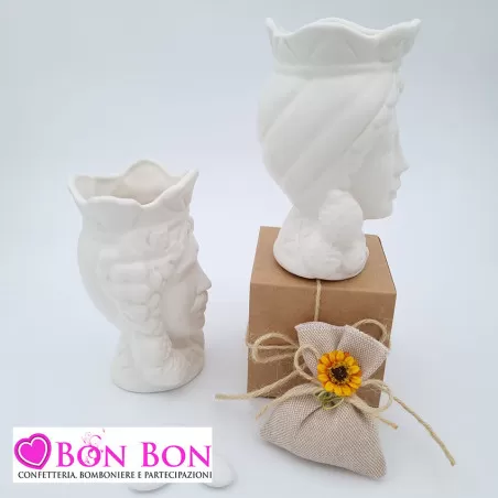 Bomboniera siciliana testa di moro con limoni bianca opaca - 2