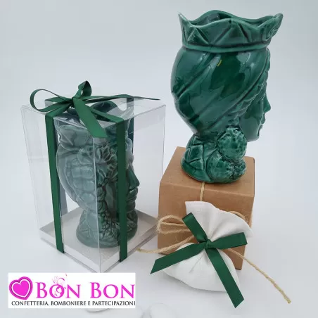 Bomboniera siciliana testa di moro con limoni bianca opaca - 3