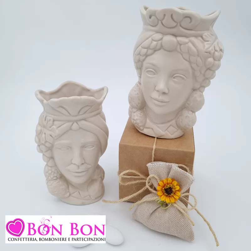 Bomboniera siciliana testa di moro con limoni tortora opaca - 1