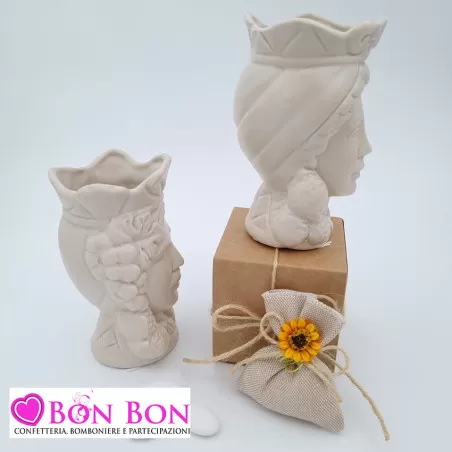 Bomboniera siciliana testa di moro con limoni tortora opaca - 2