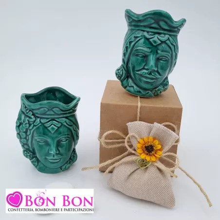 Bomboniera siciliana testa di moro caspò verde piccola - 1