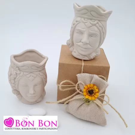 Bomboniera siciliana testa di moro caspò tortora opaca piccola - 1