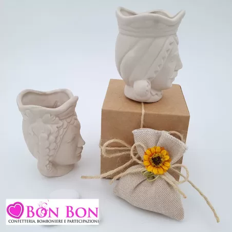 Bomboniera siciliana testa di moro caspò tortora opaca piccola - 3