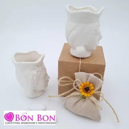 Bomboniera siciliana testa di moro caspò bianca opaca piccola - 3