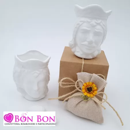 Bomboniera siciliana testa di moro caspò bianca lucida piccola - 1