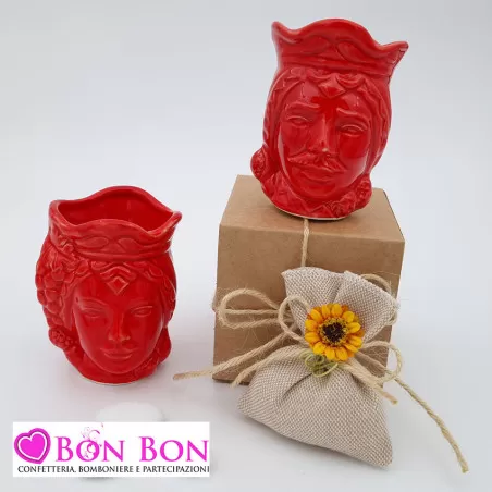 Bomboniera siciliana testa di moro caspò rossa lucida piccola - 1