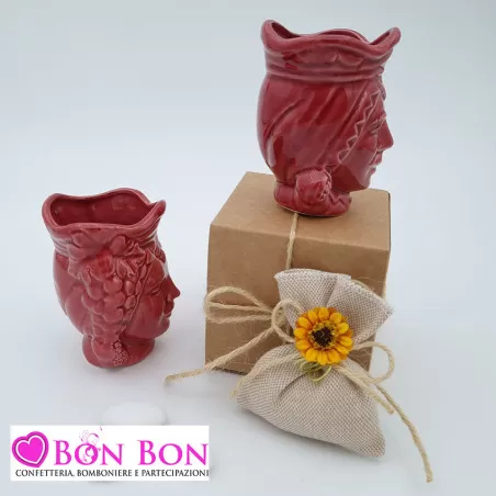 Bomboniera siciliana testa di moro caspò bordeaux lucida piccola - 3