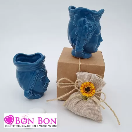 Bomboniera siciliana testa di moro caspò blu lucida piccola - 2