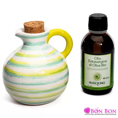 Bomboniera matrimonio solidale cuorematto oliera a righe gialle e verdi Cuorematto - 1