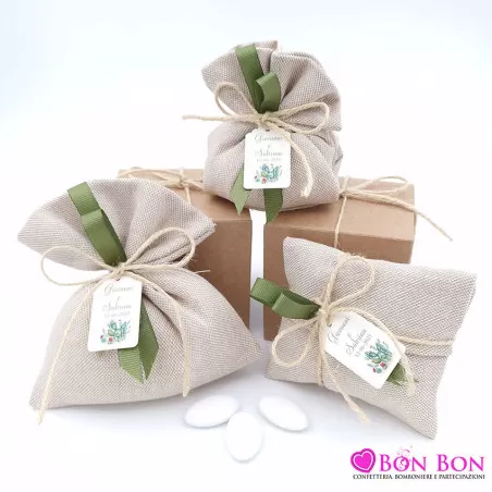 Sacchetti porta confetti per matrimonio linea tela mare con tag cactus - 1