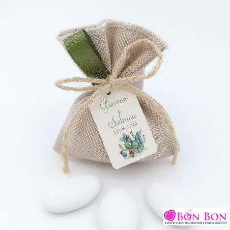Sacchetti porta confetti per matrimonio linea tela mare con tag cactus - 2